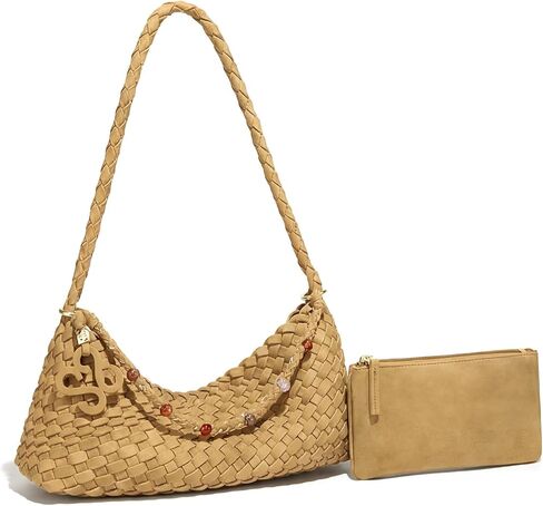 Premium Woven Shoulder crossboby Bag for Women, Slouchy Hobo Handbag with Braided Strap and Matching Zipper Pouch in Saudi Arabia