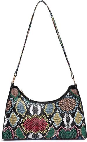 Colourful Shoulder Bag for Women,Multicolor Snake Pattern Hobo Purses Tote Handbags Clutch Underarm Purse with Zipper Closure in Saudi Arabia