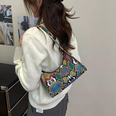 Colourful Shoulder Bag for Women,Multicolor Snake Pattern Hobo Purses Tote Handbags Clutch Underarm Purse with Zipper Closure in Saudi Arabia