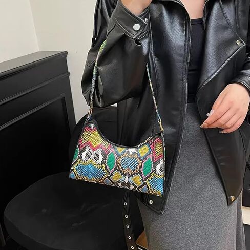 Colourful Shoulder Bag for Women,Multicolor Snake Pattern Hobo Purses Tote Handbags Clutch Underarm Purse with Zipper Closure in Saudi Arabia