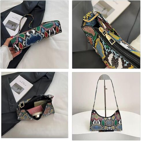 Colourful Shoulder Bag for Women,Multicolor Snake Pattern Hobo Purses Tote Handbags Clutch Underarm Purse with Zipper Closure in Saudi Arabia