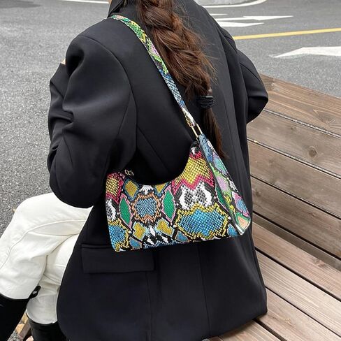 Colourful Shoulder Bag for Women,Multicolor Snake Pattern Hobo Purses Tote Handbags Clutch Underarm Purse with Zipper Closure in Saudi Arabia