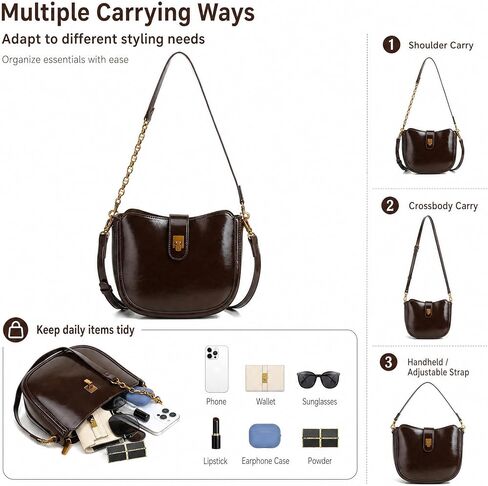 Women’s PU Leather Shoulder Bag, Fashion Hobo Crossbody Handbag with Adjustable Strap, Casual Underarm Purse in Saudi Arabia