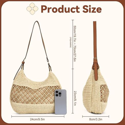 Women's Straw Weaving Hobo Bag, Woven Beach Bag, Summer Travel Beach Handbags 2026 in Kuwait