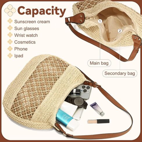 Women's Straw Weaving Hobo Bag, Woven Beach Bag, Summer Travel Beach Handbags 2026 in Kuwait