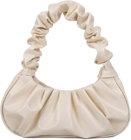 Small Ruched Purse, Chic Pouch Bag Cute white Purse, Leather Vintage Hobo White Pocketbooks for Women with Magnetic Clasp, Fashionable for Women in Saudi Arabia