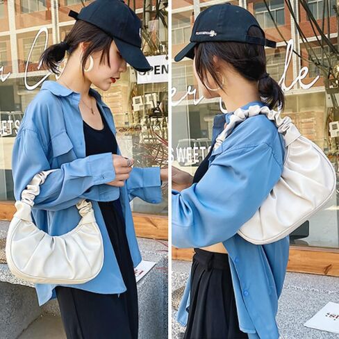 Small Ruched Purse, Chic Pouch Bag Cute white Purse, Leather Vintage Hobo White Pocketbooks for Women with Magnetic Clasp, Fashionable for Women in Saudi Arabia