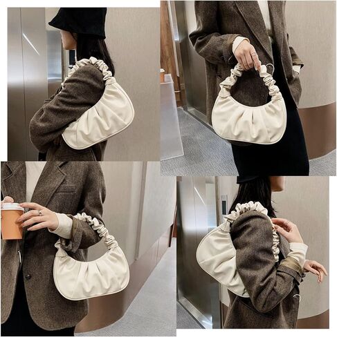 Small Ruched Purse, Chic Pouch Bag Cute white Purse, Leather Vintage Hobo White Pocketbooks for Women with Magnetic Clasp, Fashionable for Women in Saudi Arabia