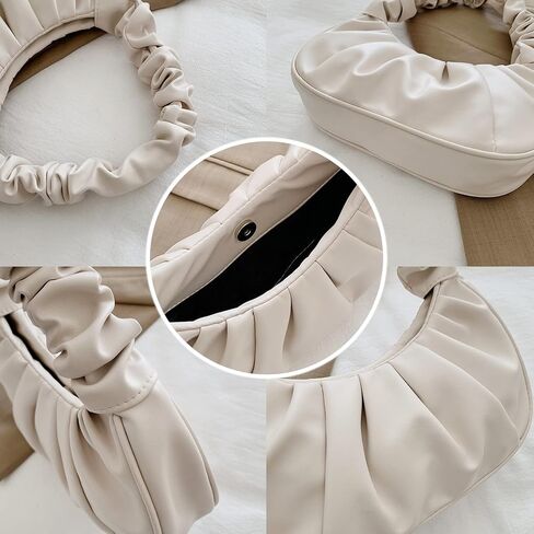 Small Ruched Purse, Chic Pouch Bag Cute white Purse, Leather Vintage Hobo White Pocketbooks for Women with Magnetic Clasp, Fashionable for Women in Saudi Arabia