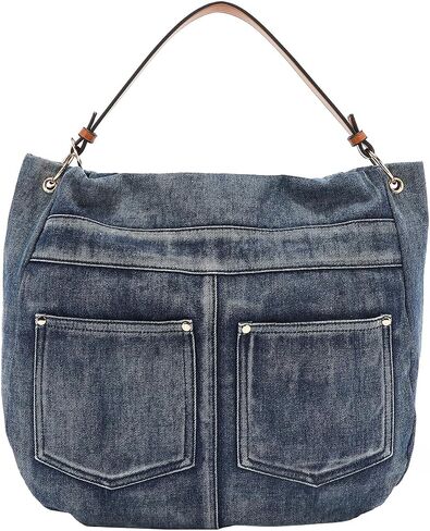Nicole Lee Sofia Montana Denim Hobo Bag, Blue,Cotton Denim with Faux Vegan Leather Embellished with Patches and Rhinestones, Detachable Shoulder Strap Fall (SOFIA MONTANA) in Saudi Arabia