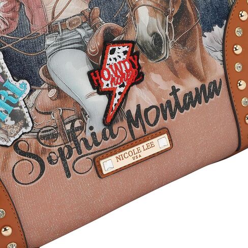 Nicole Lee Sofia Montana Denim Hobo Bag, Blue,Cotton Denim with Faux Vegan Leather Embellished with Patches and Rhinestones, Detachable Shoulder Strap Fall (SOFIA MONTANA) in Saudi Arabia