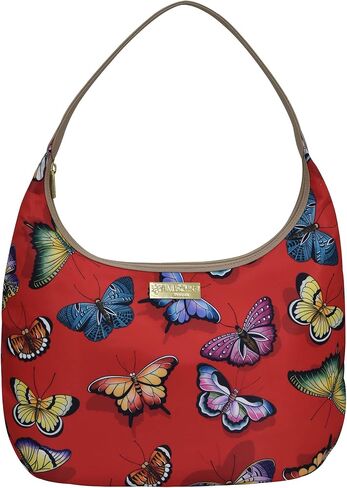 Anuschka Large Sling Hobo - Wanderlust Collection - Nylon Fabric with Genuine Leather Trim and Artwork Print in Kuwait