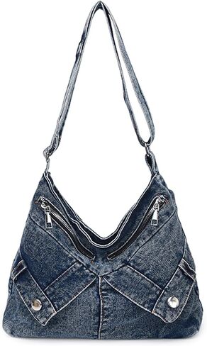 Denim Crossbody Bags for Women Jean Purse Hobo Denim Shoulder Bag Large Capacity Jean Handbag in Saudi Arabia