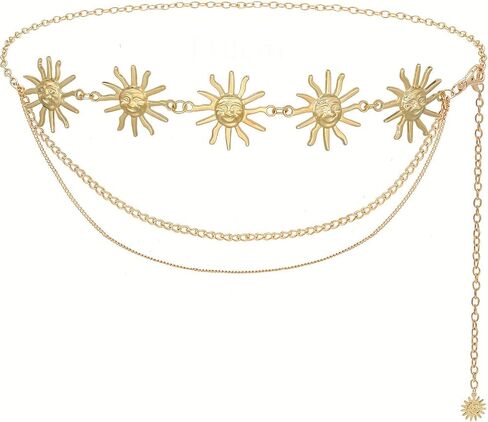 Christmas Waist Chain Belt Multilayer Gold Silver Sun Moon Chain Belt for Women Dress Body Belly Chain Metal Waist Chain（gold） in Saudi Arabia