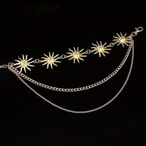 Christmas Waist Chain Belt Multilayer Gold Silver Sun Moon Chain Belt for Women Dress Body Belly Chain Metal Waist Chain（gold） in Saudi Arabia