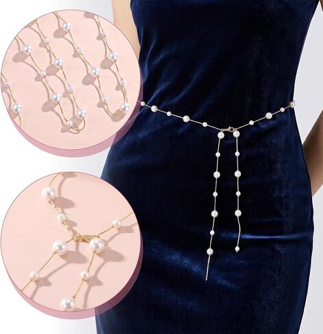 Pearl Waist Chain, Pearl Belts for Women Gold Pearls Belly Chains for Dresses Skirts Summer Bikini Beach Jewelry Accessories in Saudi Arabia