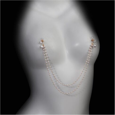 White Pearl Tassel Non Piercing Nipple Chain Jewelry for Women Layered Beaded Chest Chain Festival Rave Pearl Nipple Accessories Jewelry in Kuwait
