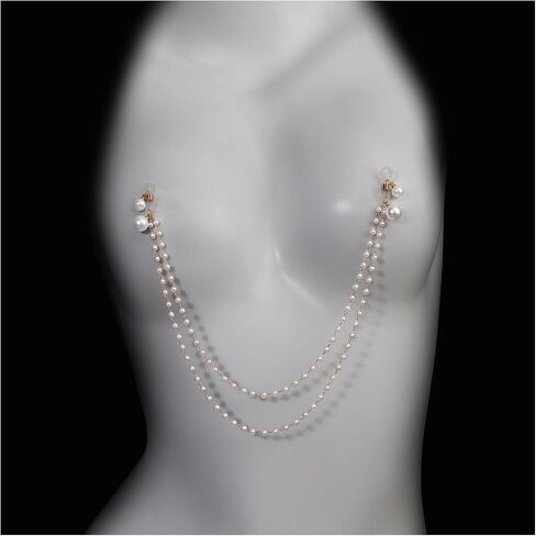 White Pearl Tassel Non Piercing Nipple Chain Jewelry for Women Layered Beaded Chest Chain Festival Rave Pearl Nipple Accessories Jewelry in Kuwait