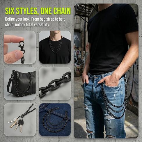 Black Purse Chain for Women Gothic Wallet Chain Belt Matte 3 Chain Strap for Bag Pants Grunge Western Style Accessories in Kuwait