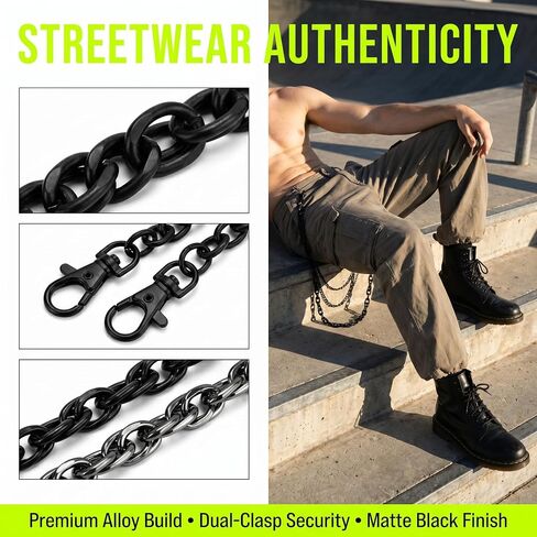 Black Purse Chain for Women Gothic Wallet Chain Belt Matte 3 Chain Strap for Bag Pants Grunge Western Style Accessories in Kuwait