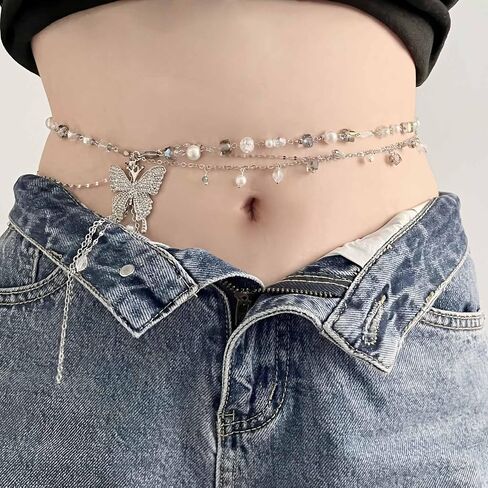 Butterfly Silver-Tone Multi-Layer Belly Navel Body Chain Trend Hollowed out in Kuwait