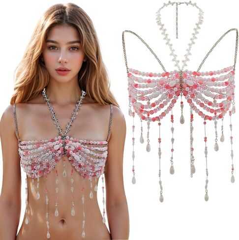 Candy Color Scheme Bridal Jewelry Handmade Body Chain,Pink Cute Style Body Jewelry for Women in Saudi Arabia