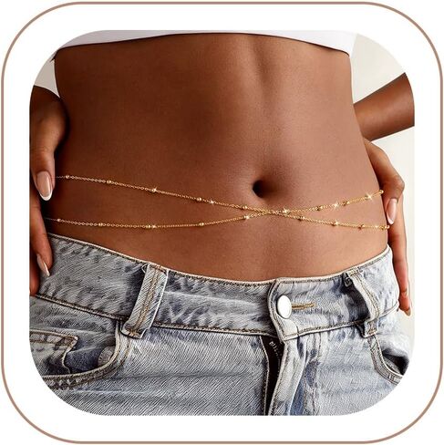 14K Gold Plated Waist Chain for Women - Gold Belly Body Chain Layered Waist Beads Chain Belt Beach Summer Jewelry Accessories for Women in Saudi Arabia
