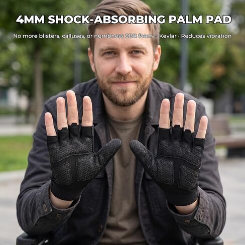 Aegend Wheelchair Gloves, Anti-Slip & Wear-Resistant Half-Finger Design, Breathable & Shock-Absorbent, Ideal for Manual Wheelchair Users, Fitness and Cycling Black in Kuwait