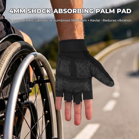 Aegend Wheelchair Gloves, Anti-Slip & Wear-Resistant Half-Finger Design, Breathable & Shock-Absorbent, Ideal for Manual Wheelchair Users, Fitness and Cycling Black in Kuwait