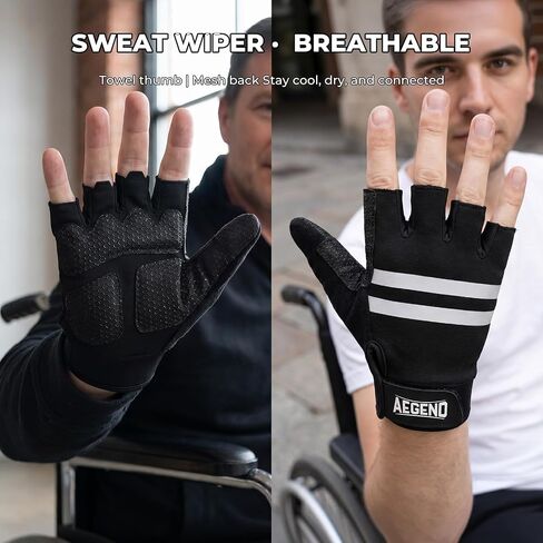 Aegend Wheelchair Gloves, Anti-Slip & Wear-Resistant Half-Finger Design, Breathable & Shock-Absorbent, Ideal for Manual Wheelchair Users, Fitness and Cycling Black in Kuwait