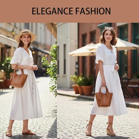 Genuine Leather Lock Design Bucket Bag for Women, Vegetable Basket Fashionable Versatile Handbag (Brown) in Saudi Arabia