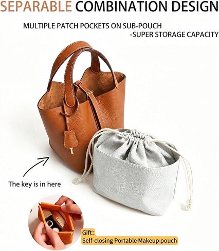 Genuine Leather Lock Design Bucket Bag for Women, Vegetable Basket Fashionable Versatile Handbag (Brown) in Saudi Arabia