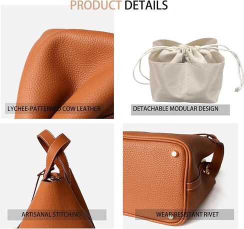 Genuine Leather Lock Design Bucket Bag for Women, Vegetable Basket Fashionable Versatile Handbag (Brown) in Saudi Arabia