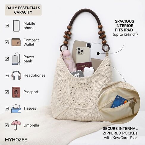 MYHOZEE Crochet Bag for Women Boho Beach Bag Fully Lined Summer Woven Tote Bag Lightweight Hobo Purse for Vacation in Saudi Arabia