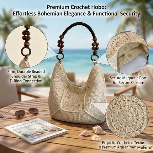 MYHOZEE Crochet Bag for Women Boho Beach Bag Fully Lined Summer Woven Tote Bag Lightweight Hobo Purse for Vacation in Saudi Arabia
