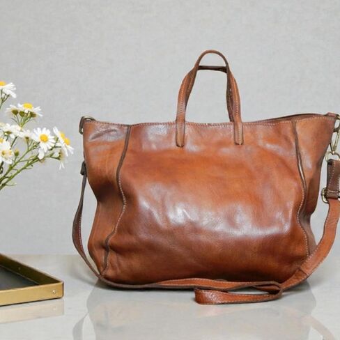 Genuine Leather Tote Bag for Women – Full Grain Shoulder Handbag with Adjustable Strap, Spacious Everyday Work Bag for Office, Travel, Shopping & College | Vintage Soft Cowhide Purse Gift for Her in Saudi Arabia