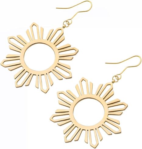 Philippine Araw Full Sun Outline Dangle Earrings, Modern Filipino Sun Design, Lightweight Statement Earrings with 4.5 cm Drop in Saudi Arabia