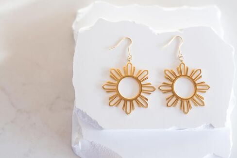 Philippine Araw Full Sun Outline Dangle Earrings, Modern Filipino Sun Design, Lightweight Statement Earrings with 4.5 cm Drop in Saudi Arabia