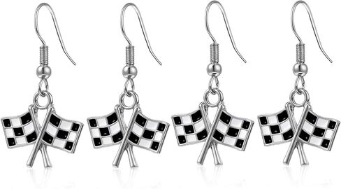 2 Pairs Checkered Flag Earrings for Women, Black and White Racing Earrings Charm Dangle, Race Car Earring for Racing Fans and Race Day Accessories in Saudi Arabia
