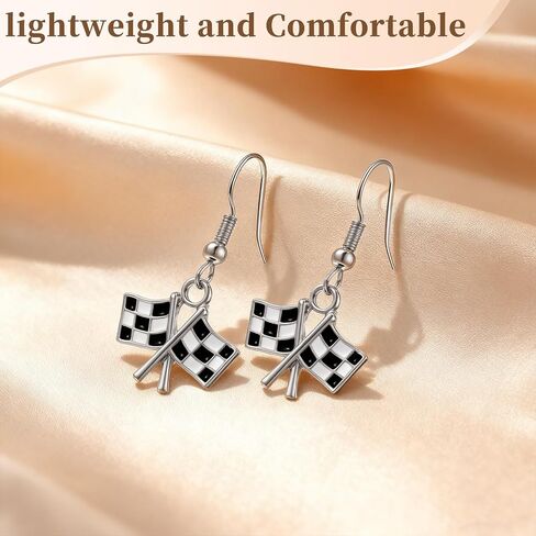 2 Pairs Checkered Flag Earrings for Women, Black and White Racing Earrings Charm Dangle, Race Car Earring for Racing Fans and Race Day Accessories in Saudi Arabia
