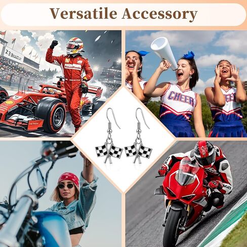 2 Pairs Checkered Flag Earrings for Women, Black and White Racing Earrings Charm Dangle, Race Car Earring for Racing Fans and Race Day Accessories in Saudi Arabia