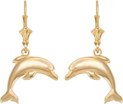 Jumping Dolphin Dangle Earrings in High Polish 14k Gold in Saudi Arabia