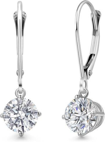 Gem Stone King 1.48 Cttw Lab Grown Diamond Dangle Earrings for Women | 925 Sterling Silver | Gemstone April Birthstone | DEF Color | VVS-VS Clarity | Round 6MM in Kuwait