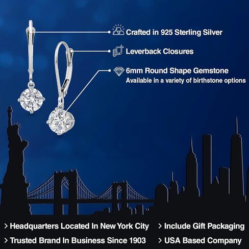 Gem Stone King 1.48 Cttw Lab Grown Diamond Dangle Earrings for Women | 925 Sterling Silver | Gemstone April Birthstone | DEF Color | VVS-VS Clarity | Round 6MM in Kuwait