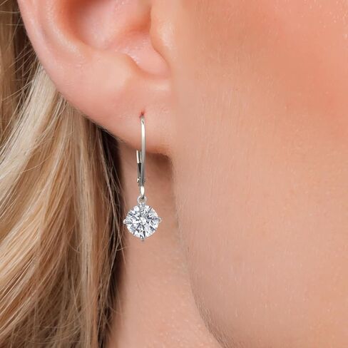 Gem Stone King 1.48 Cttw Lab Grown Diamond Dangle Earrings for Women | 925 Sterling Silver | Gemstone April Birthstone | DEF Color | VVS-VS Clarity | Round 6MM in Kuwait