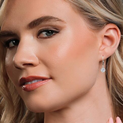 Gem Stone King 1.48 Cttw Lab Grown Diamond Dangle Earrings for Women | 925 Sterling Silver | Gemstone April Birthstone | DEF Color | VVS-VS Clarity | Round 6MM in Kuwait