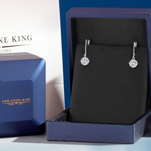 Gem Stone King 1.48 Cttw Lab Grown Diamond Dangle Earrings for Women | 925 Sterling Silver | Gemstone April Birthstone | DEF Color | VVS-VS Clarity | Round 6MM in Kuwait