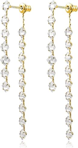 925 Sterling Silver 14K Gold Plated Tassel Fringe Chain Stud Long Dangle Drop Cubic Zirconia Prom Earrings for Women in Saudi Arabia