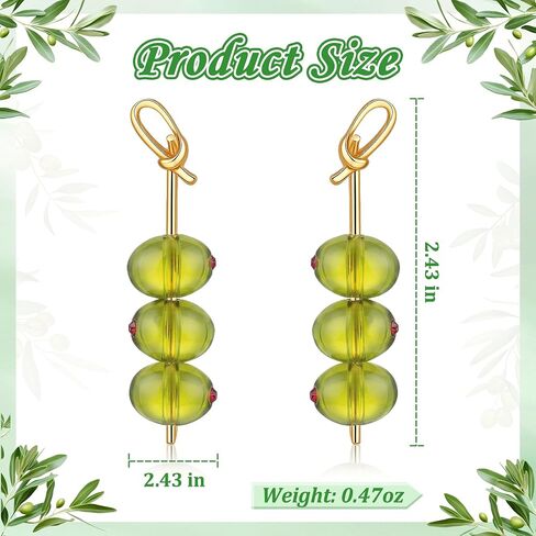 Trinckle Olive Earrings for Women, Martinis Dangle Earrings Match Cocktail Party Dresses, Olive Green Fun Vacation Summer Gifts, Beach Fruit Earrings as Olive Funky Jewelry for Cocktail Party Decorations in Saudi Arabia