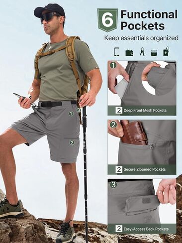 FREE SOLDIER Mens Cargo Hiking Shorts Lightweight Quick Dry Nylon Shorts with Belt for Tactical Work in Kuwait